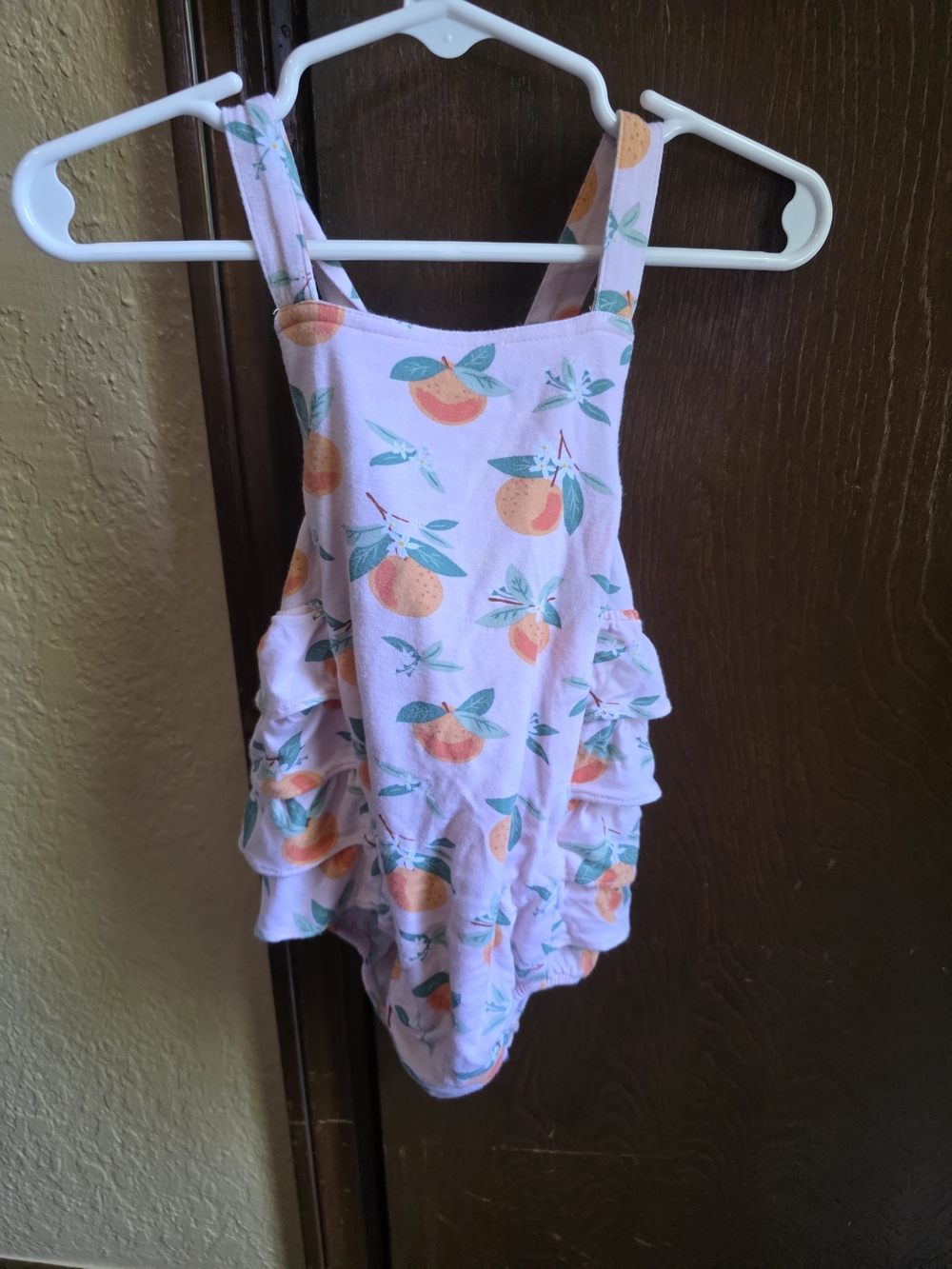 Girls Pink Peach-Print Ruffle One-Piece Bubble